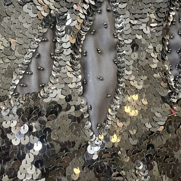 Vtg Henbo Witchy Going Out Asymmetric Women's Black Sequin Beaded Blouse Sz L - Picture 8 of 9